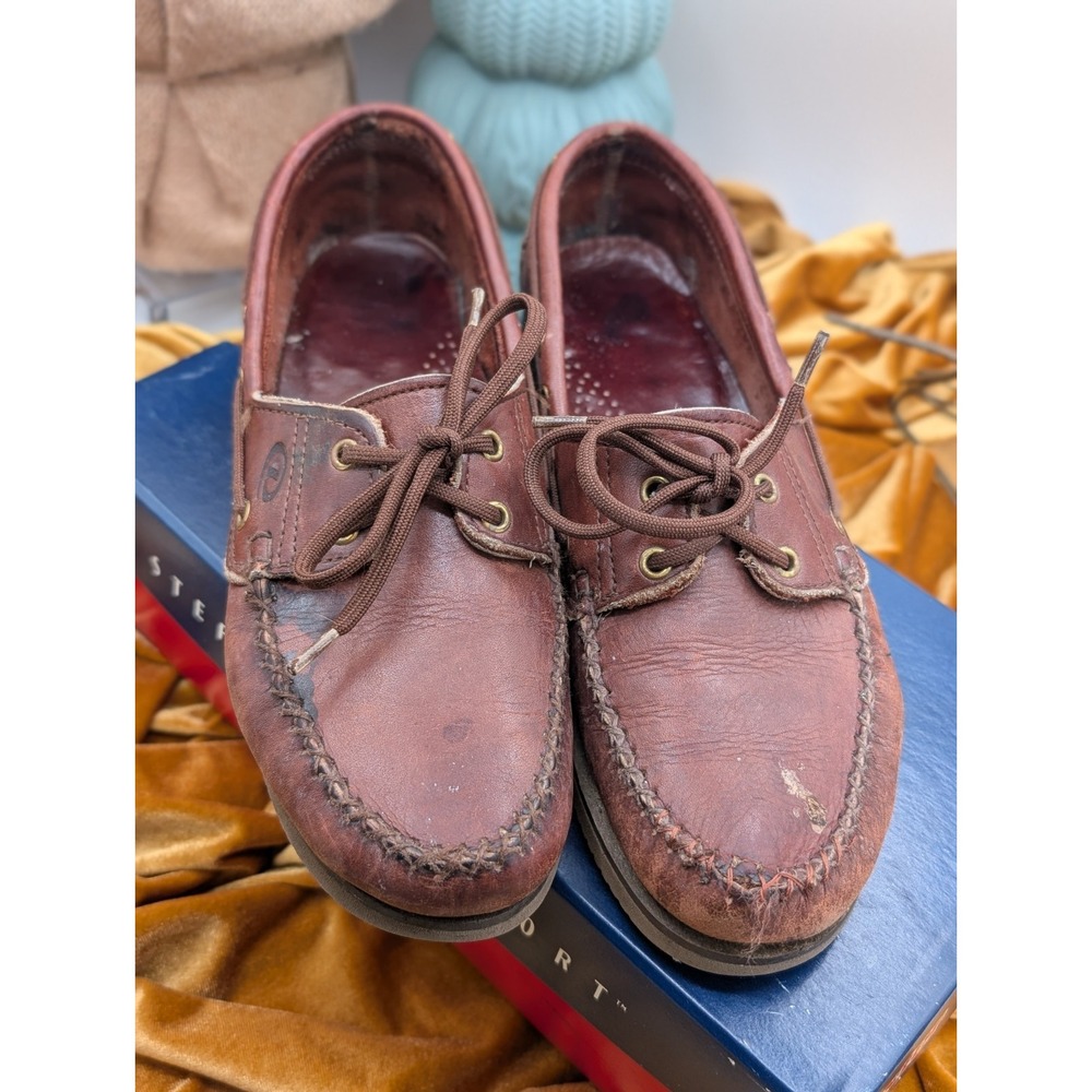 VTG Eastland Brown Leather Boat Shoes 10 M Deck Moccasins Vibram Sole 90s